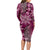 Vintage Tonga Tribal Ngatu Pattern Long Sleeve Bodycon Dress With Pacific Floral Pink Art