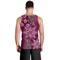 Vintage Tonga Tribal Ngatu Pattern Men Tank Top With Pacific Floral Pink Art LT9 - Polynesian Pride