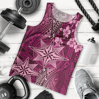 Vintage Tonga Tribal Ngatu Pattern Men Tank Top With Pacific Floral Pink Art LT9 - Polynesian Pride