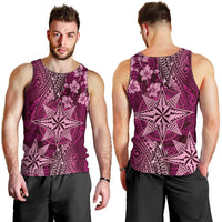 Vintage Tonga Tribal Ngatu Pattern Men Tank Top With Pacific Floral Pink Art LT9 - Polynesian Pride