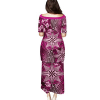Vintage Tonga Tribal Ngatu Pattern Puletasi With Pacific Floral Pink Art LT9 - Polynesian Pride