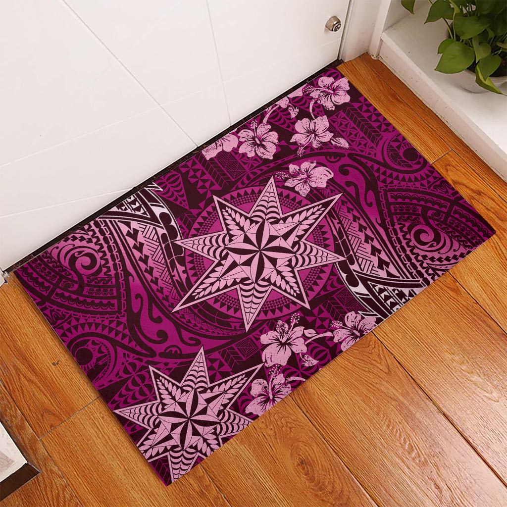 Vintage Tonga Tribal Ngatu Pattern Rubber Doormat With Pacific Floral Pink Art LT9 Pink - Polynesian Pride