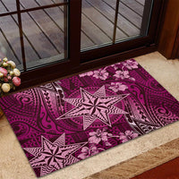 Vintage Tonga Tribal Ngatu Pattern Rubber Doormat With Pacific Floral Pink Art LT9 - Polynesian Pride