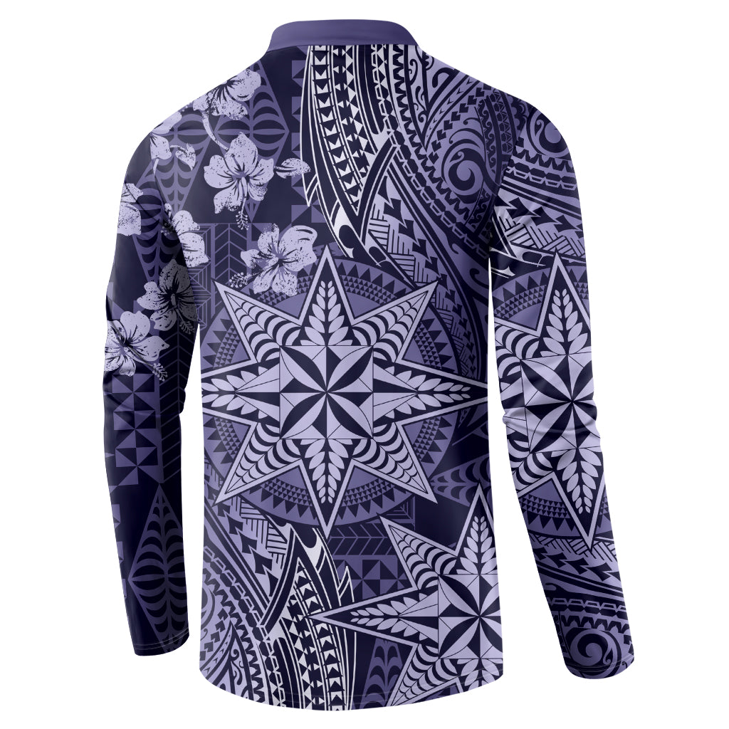 Vintage Tonga Tribal Ngatu Pattern Button Sweatshirt With Pacific Floral Pink Art LT9 - Polynesian Pride