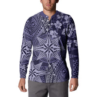 Vintage Tonga Tribal Ngatu Pattern Button Sweatshirt With Pacific Floral Pink Art LT9 - Polynesian Pride