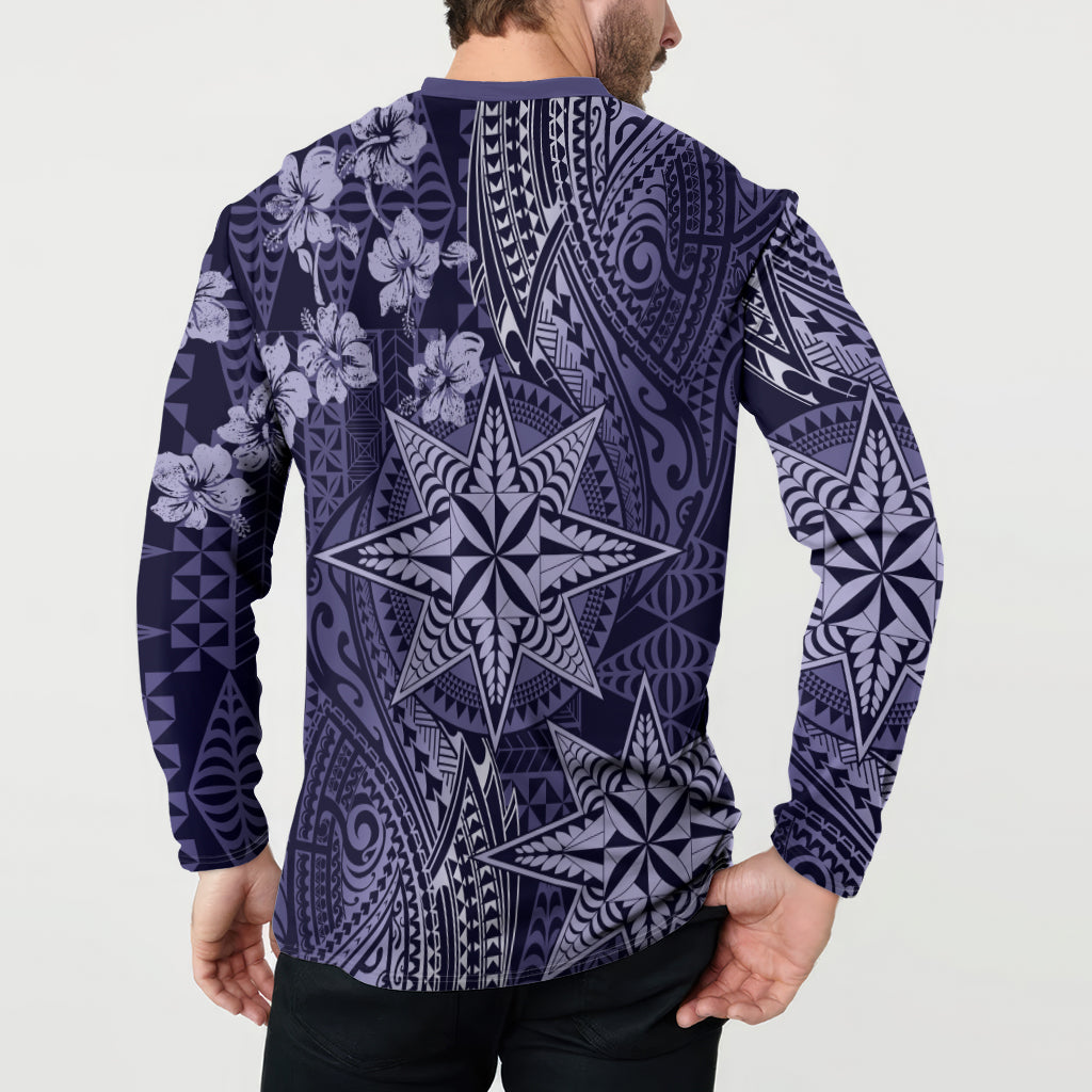 Vintage Tonga Tribal Ngatu Pattern Button Sweatshirt With Pacific Floral Pink Art LT9 - Polynesian Pride