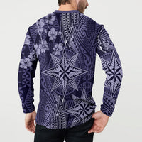 Vintage Tonga Tribal Ngatu Pattern Button Sweatshirt With Pacific Floral Pink Art LT9 - Polynesian Pride