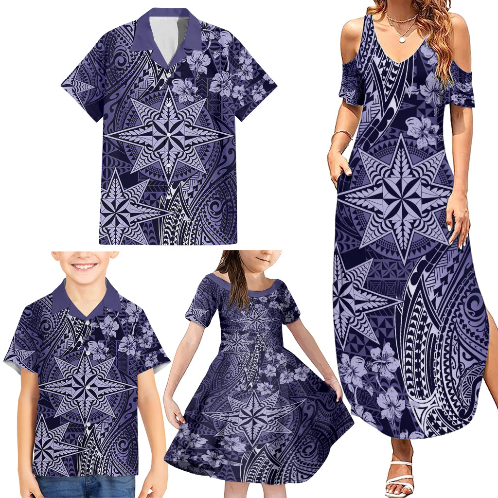 Vintage Tonga Tribal Ngatu Pattern Family Matching Summer Maxi Dress and Hawaiian Shirt With Pacific Floral Pink Art LT9 - Polynesian Pride