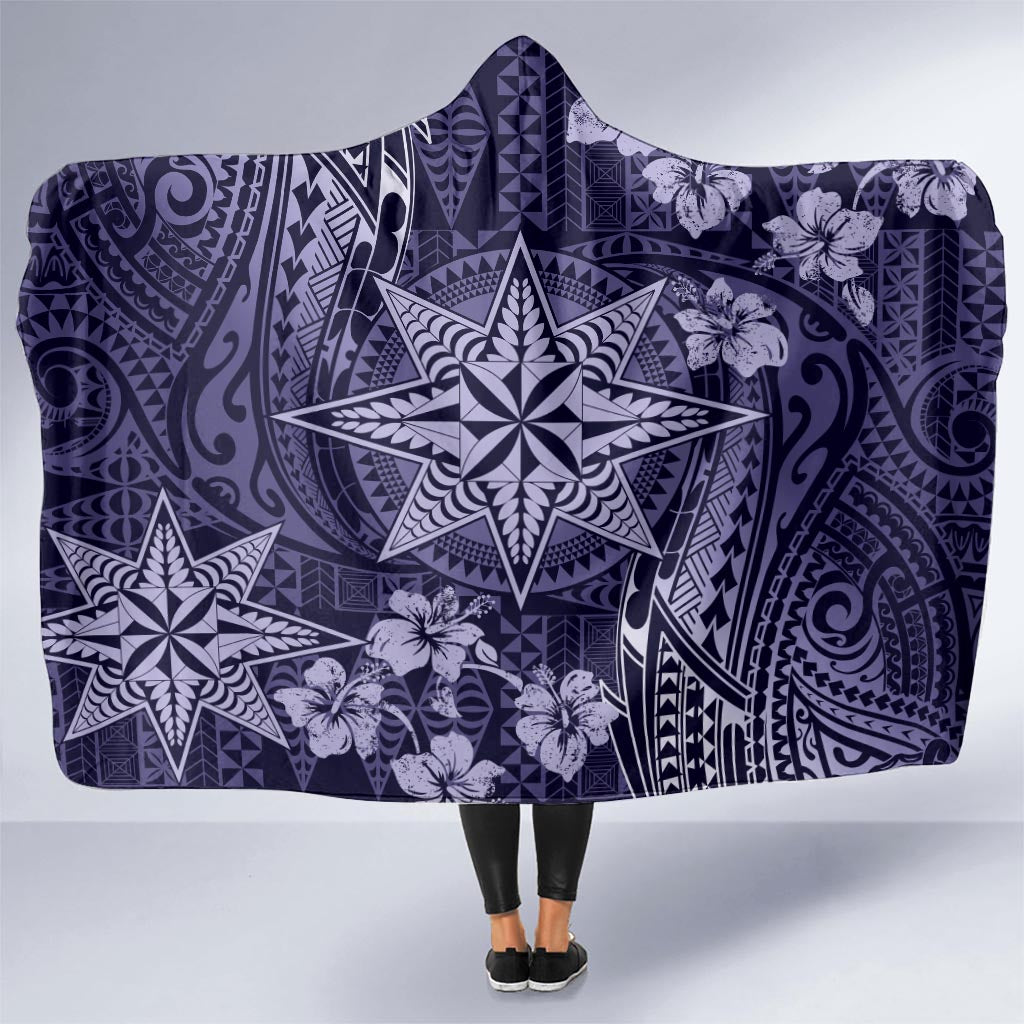 Vintage Tonga Tribal Ngatu Pattern Hooded Blanket With Pacific Floral Pink Art LT9 - Polynesian Pride