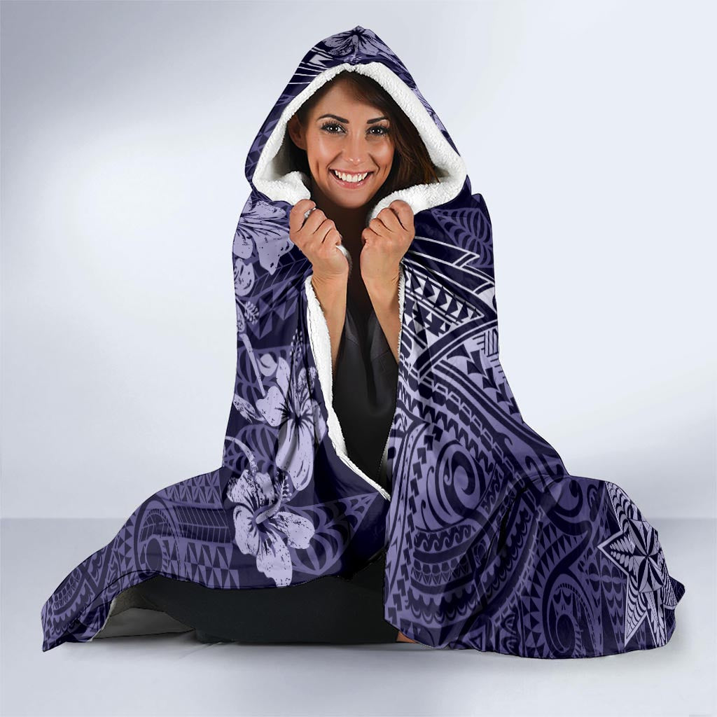 Vintage Tonga Tribal Ngatu Pattern Hooded Blanket With Pacific Floral Pink Art LT9 - Polynesian Pride