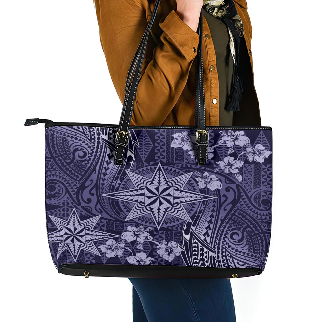 Vintage Tonga Tribal Ngatu Pattern Leather Tote Bag With Pacific Floral Pink Art LT9 - Polynesian Pride