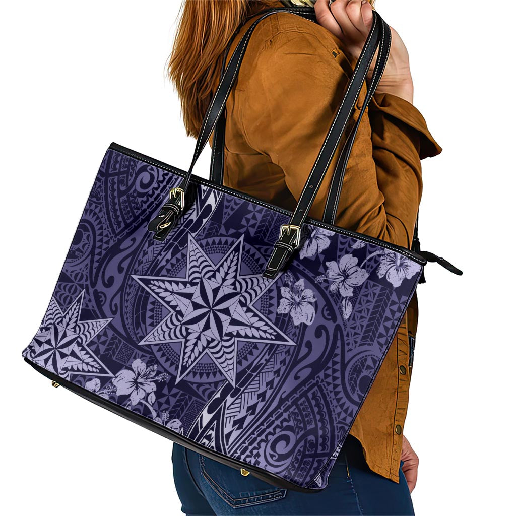 Vintage Tonga Tribal Ngatu Pattern Leather Tote Bag With Pacific Floral Pink Art LT9 - Polynesian Pride
