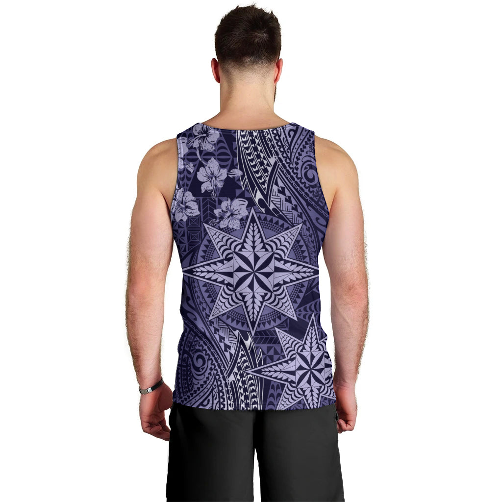 Vintage Tonga Tribal Ngatu Pattern Men Tank Top With Pacific Floral Pink Art LT9 - Polynesian Pride