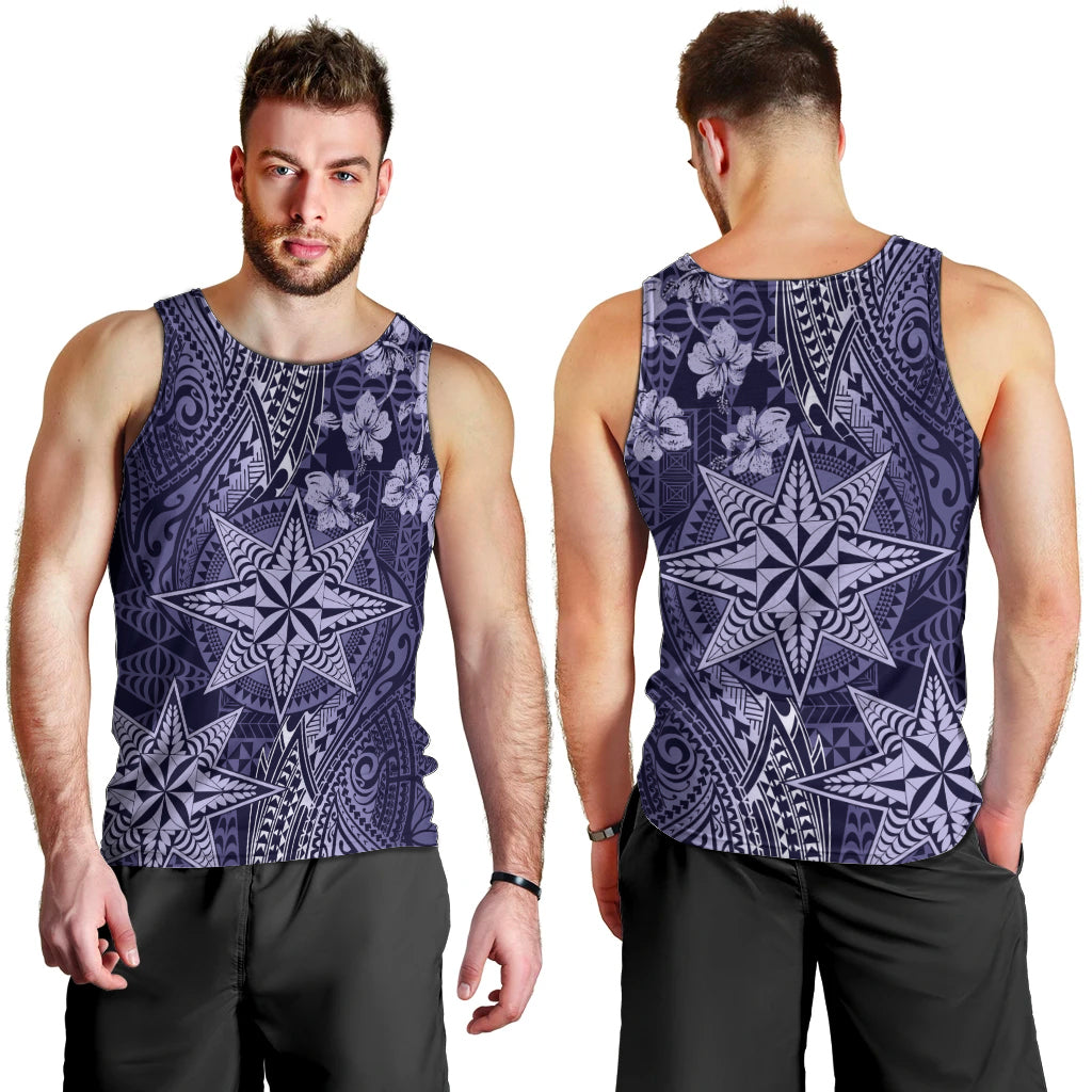 Vintage Tonga Tribal Ngatu Pattern Men Tank Top With Pacific Floral Pink Art LT9 - Polynesian Pride