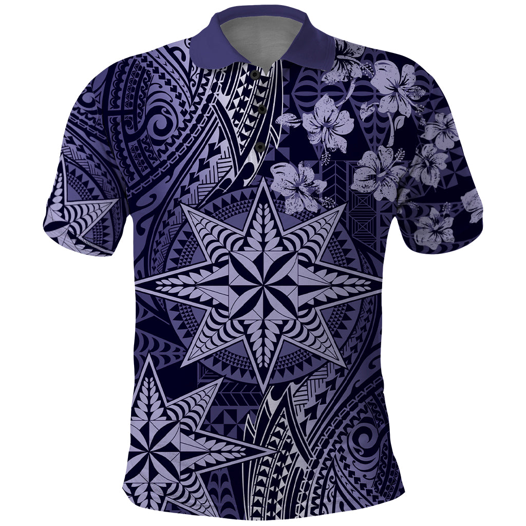 Vintage Tonga Tribal Ngatu Pattern Polo Shirt With Pacific Floral Pink Art