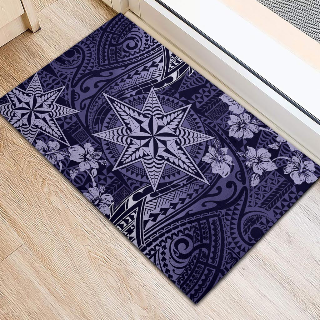 Vintage Tonga Tribal Ngatu Pattern Rubber Doormat With Pacific Floral Pink Art LT9 - Polynesian Pride