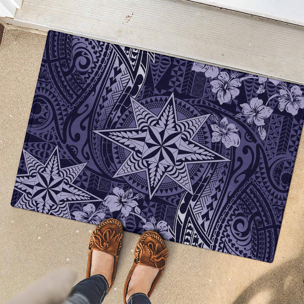 Vintage Tonga Tribal Ngatu Pattern Rubber Doormat With Pacific Floral Pink Art LT9 - Polynesian Pride