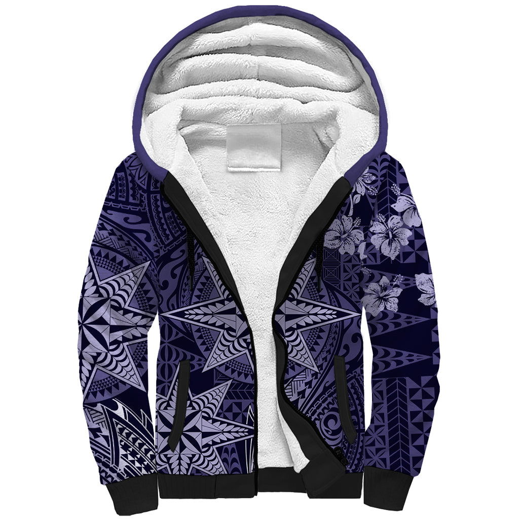 Vintage Tonga Tribal Ngatu Pattern Sherpa Hoodie With Pacific Floral Pink Art LT9 Unisex Pink - Polynesian Pride