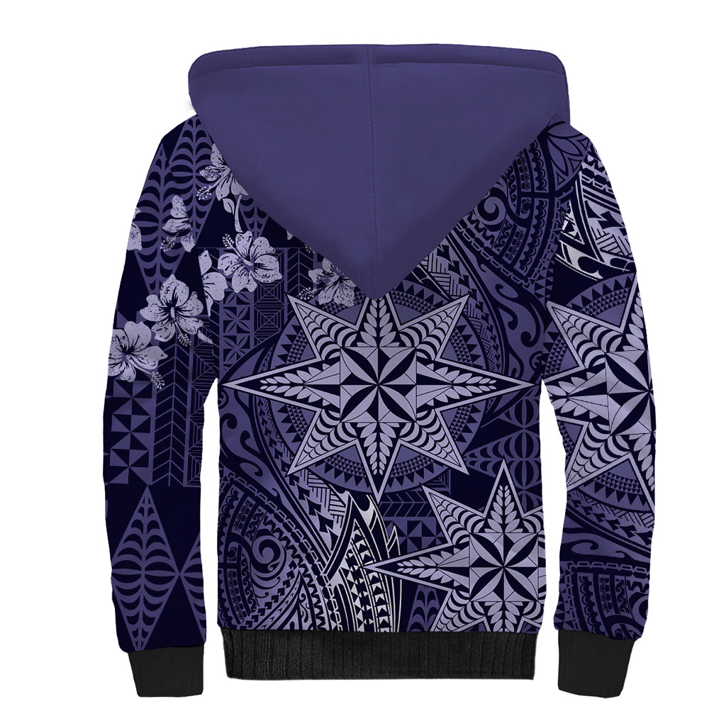 Vintage Tonga Tribal Ngatu Pattern Sherpa Hoodie With Pacific Floral Pink Art LT9 - Polynesian Pride