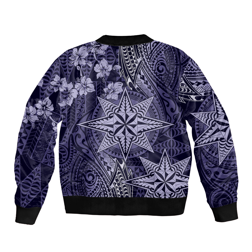Vintage Tonga Tribal Ngatu Pattern Sleeve Zip Bomber Jacket With Pacific Floral Pink Art LT9 - Polynesian Pride