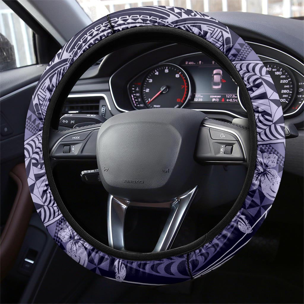 Vintage Tonga Tribal Ngatu Pattern Steering Wheel Cover With Pacific Floral Pink Art LT9 - Polynesian Pride