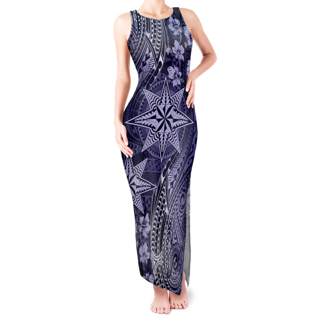 Vintage Tonga Tribal Ngatu Pattern Tank Maxi Dress With Pacific Floral Pink Art LT9 Women Pink - Polynesian Pride