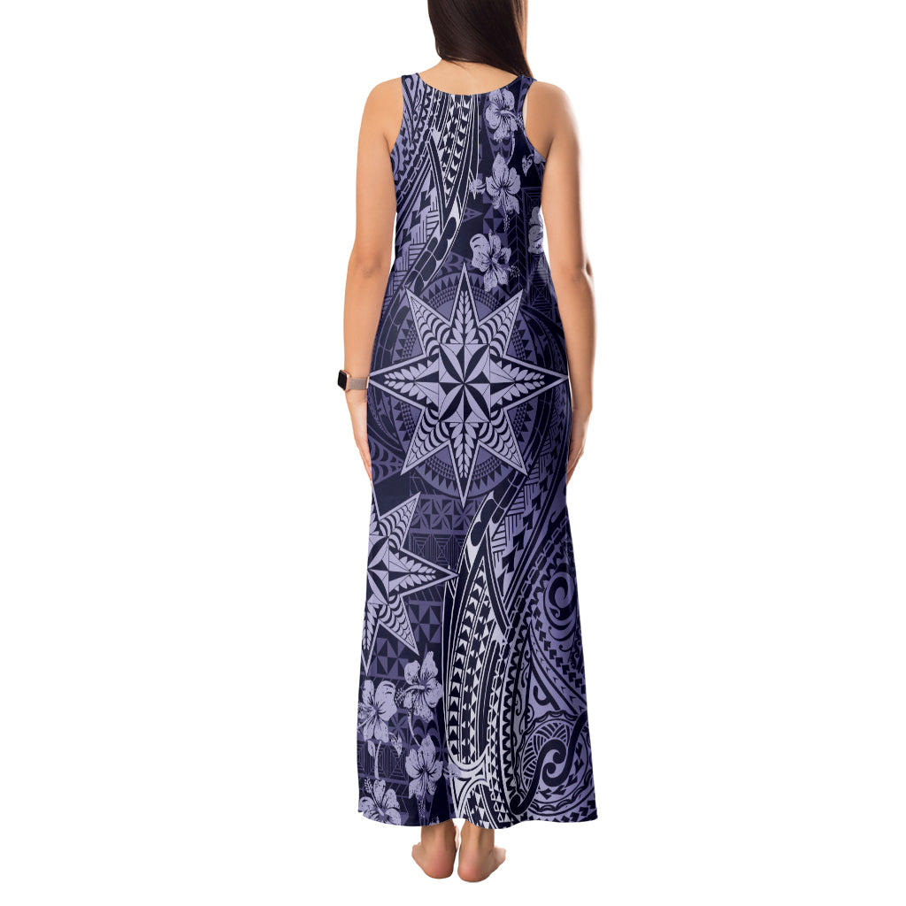 Vintage Tonga Tribal Ngatu Pattern Tank Maxi Dress With Pacific Floral Pink Art LT9 - Polynesian Pride