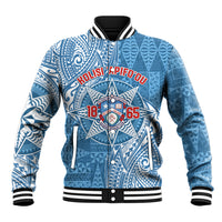 Personalised Tonga Apifo'ou College Baseball Jacket Since 1865 Special Kupesi Pattern LT9 Unisex Blue - Polynesian Pride