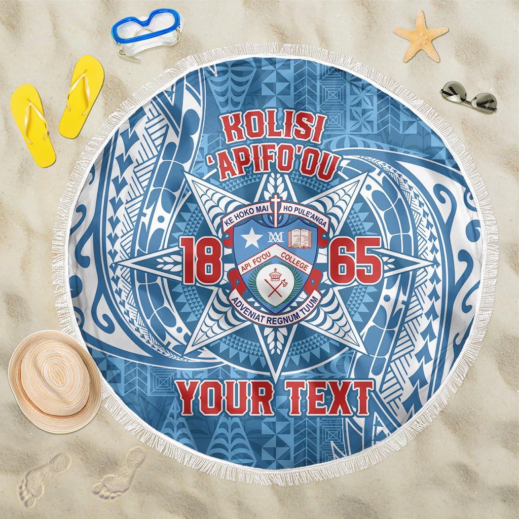 Personalised Tonga Apifo'ou College Beach Blanket Since 1865 Special Kupesi Pattern LT9 One Size 150cm Blue - Polynesian Pride