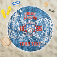 Personalised Tonga Apifo'ou College Beach Blanket Since 1865 Special Kupesi Pattern LT9 One Size 150cm Blue - Polynesian Pride