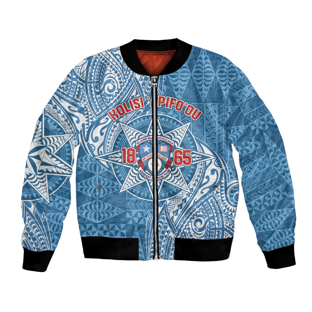 Personalised Tonga Apifo'ou College Bomber Jacket Since 1865 Special Kupesi Pattern LT9 Unisex Blue - Polynesian Pride