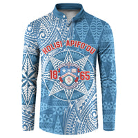 Personalised Tonga Apifo'ou College Button Sweatshirt Since 1865 Special Kupesi Pattern LT9 Blue - Polynesian Pride