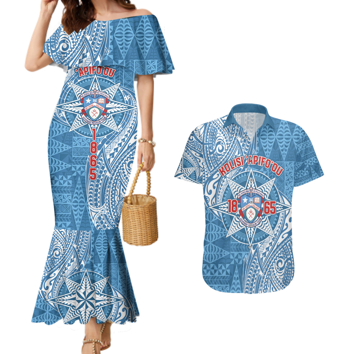Personalised Tonga Apifo'ou College Couples Matching Mermaid Dress and Hawaiian Shirt Since 1865 Special Kupesi Pattern