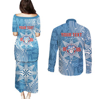 Personalised Tonga Apifo'ou College Couples Matching Puletasi and Long Sleeve Button Shirt Since 1865 Special Kupesi Pattern LT9 - Polynesian Pride