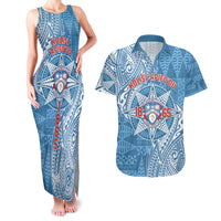 Personalised Tonga Apifo'ou College Couples Matching Tank Maxi Dress and Hawaiian Shirt Since 1865 Special Kupesi Pattern LT9 Blue - Polynesian Pride