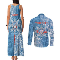 Personalised Tonga Apifo'ou College Couples Matching Tank Maxi Dress and Long Sleeve Button Shirt Since 1865 Special Kupesi Pattern LT9 - Polynesian Pride