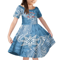 Personalised Tonga Apifo'ou College Family Matching Puletasi and Hawaiian Shirt Since 1865 Special Kupesi Pattern LT9 Daughter's Dress Blue - Polynesian Pride