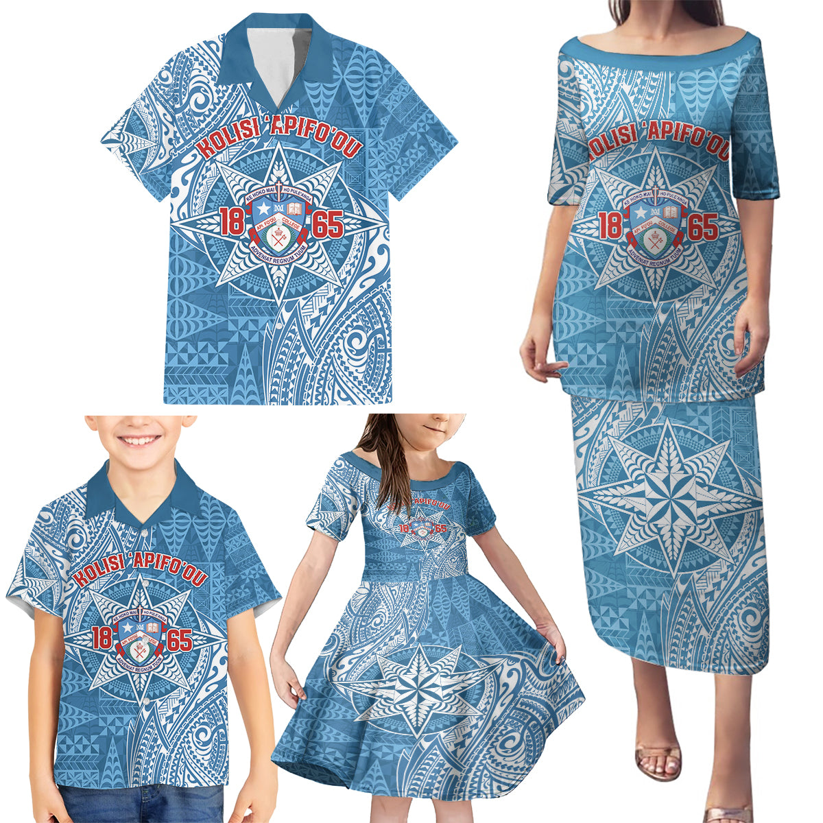 Personalised Tonga Apifo'ou College Family Matching Puletasi and Hawaiian Shirt Since 1865 Special Kupesi Pattern LT9 - Polynesian Pride