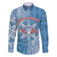 Personalised Tonga Apifo'ou College Family Matching Puletasi and Hawaiian Shirt Since 1865 Special Kupesi Pattern LT9 Dad's Shirt - Long Sleeve Blue - Polynesian Pride