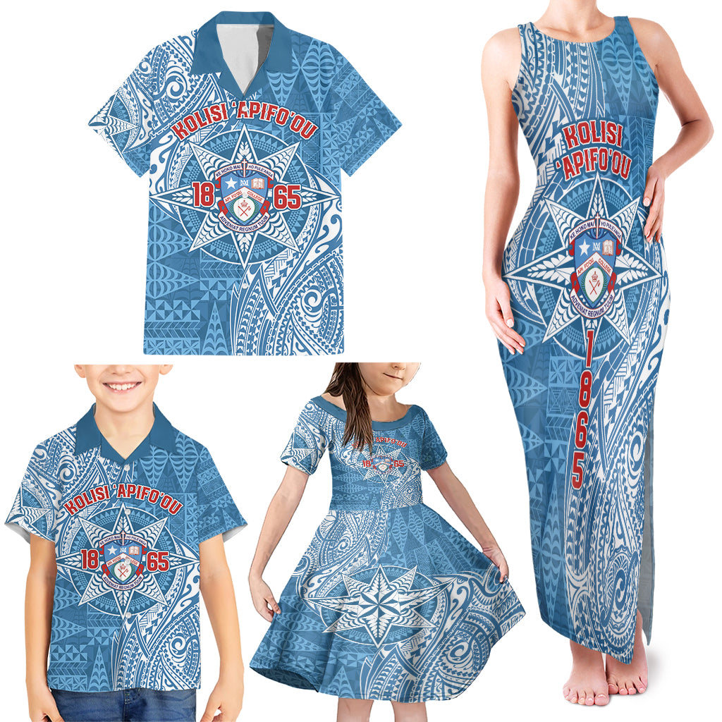 Personalised Tonga Apifo'ou College Family Matching Tank Maxi Dress and Hawaiian Shirt Since 1865 Special Kupesi Pattern