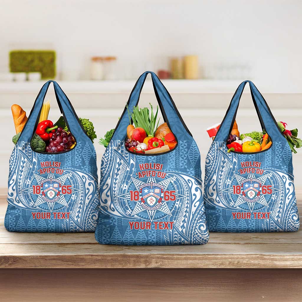 Personalised Tonga Apifo'ou College Grocery Bag Since 1865 Special Kupesi Pattern LT9 3-pack One Size Blue - Polynesian Pride