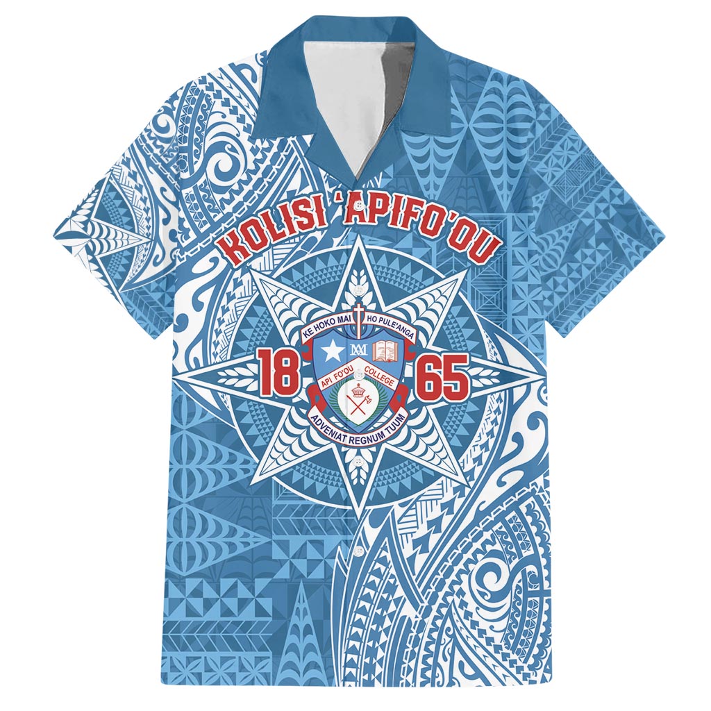 Personalised Tonga Apifo'ou College Hawaiian Shirt Since 1865 Special Kupesi Pattern LT9 Blue - Polynesian Pride