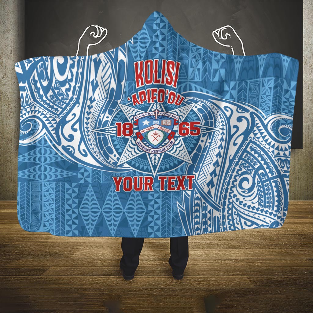 Personalised Tonga Apifo'ou College Hooded Blanket Since 1865 Special Kupesi Pattern LT9 One Size Blue - Polynesian Pride