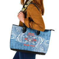 Personalised Tonga Apifo'ou College Leather Tote Bag Since 1865 Special Kupesi Pattern LT9 Blue - Polynesian Pride