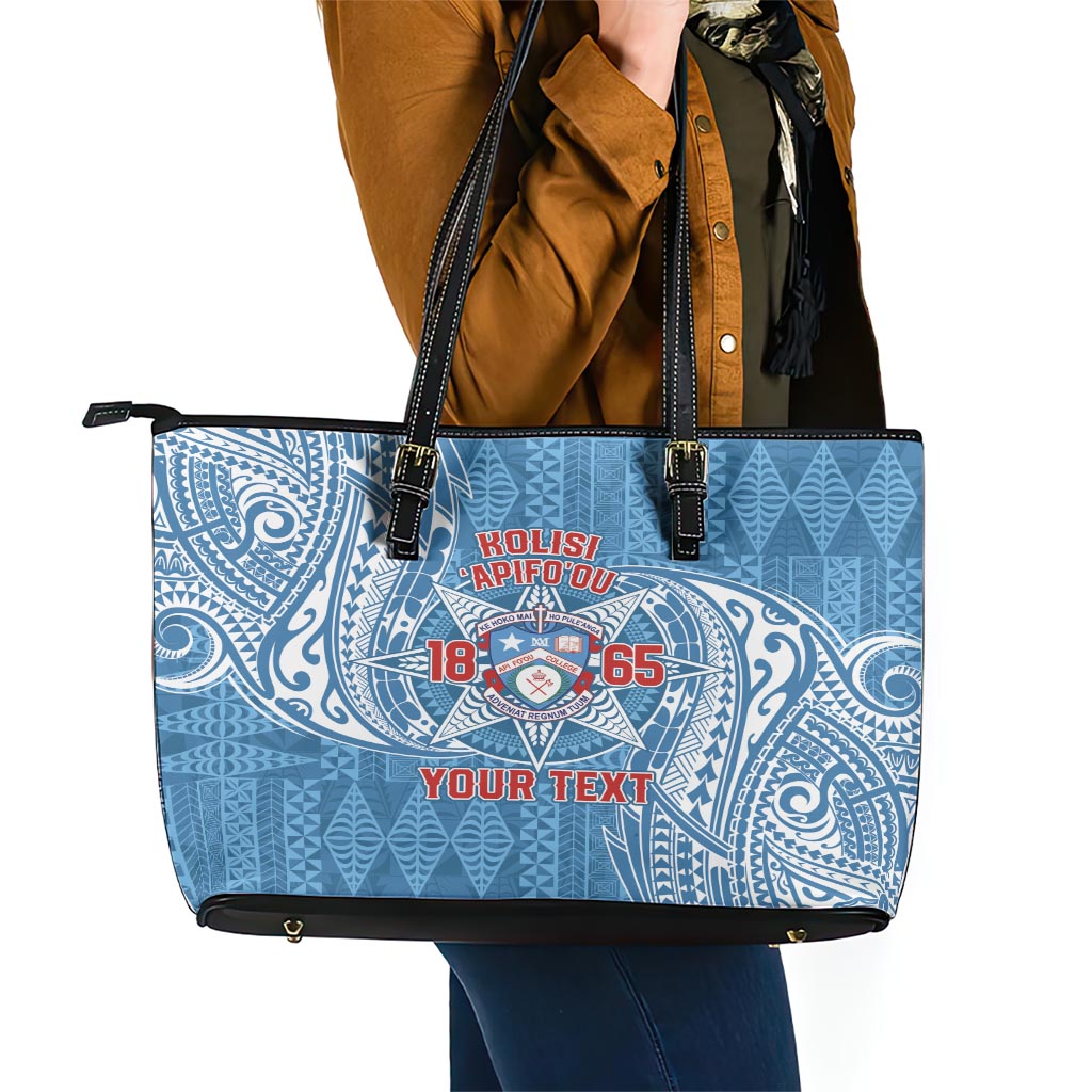 Personalised Tonga Apifo'ou College Leather Tote Bag Since 1865 Special Kupesi Pattern LT9 - Polynesian Pride