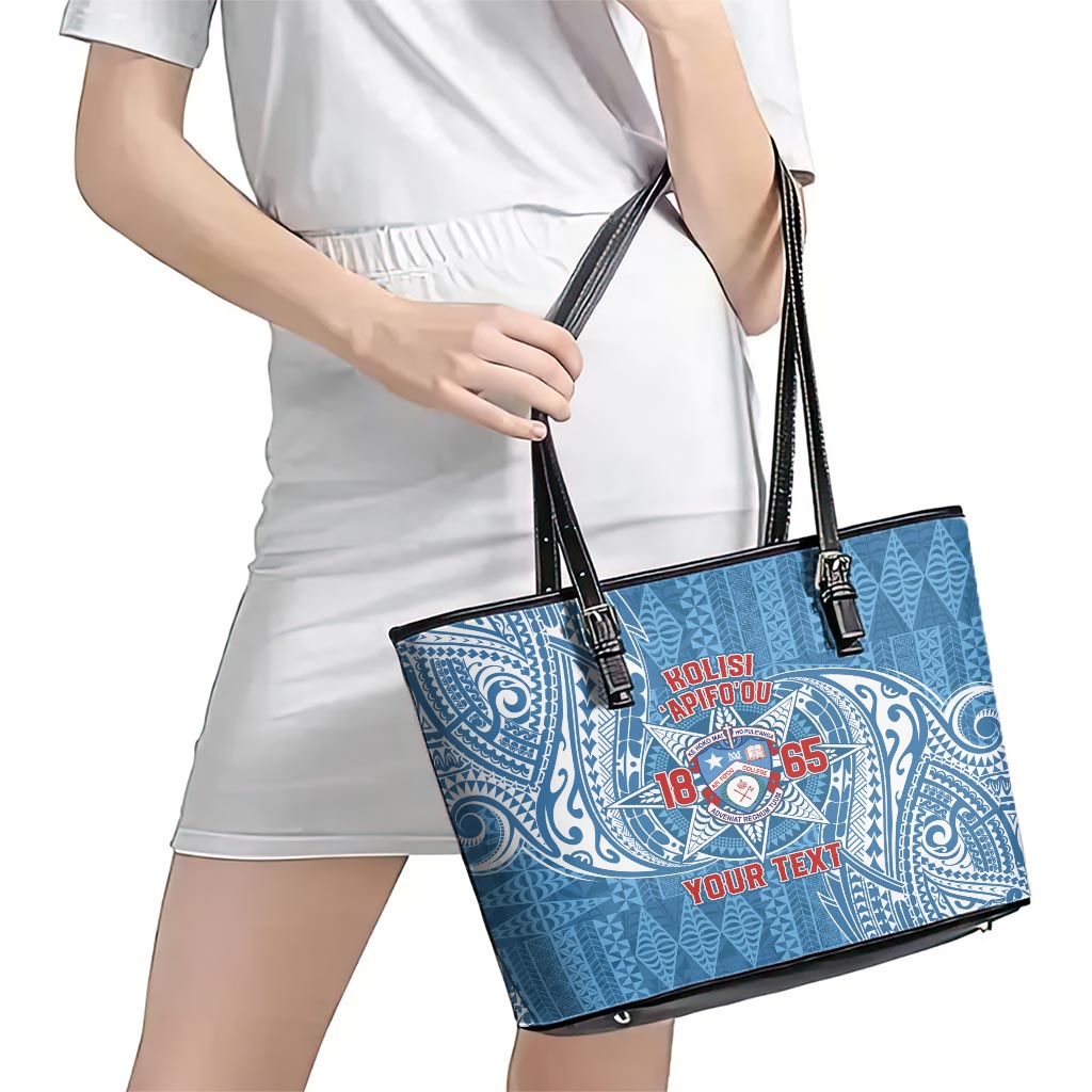 Personalised Tonga Apifo'ou College Leather Tote Bag Since 1865 Special Kupesi Pattern LT9 - Polynesian Pride