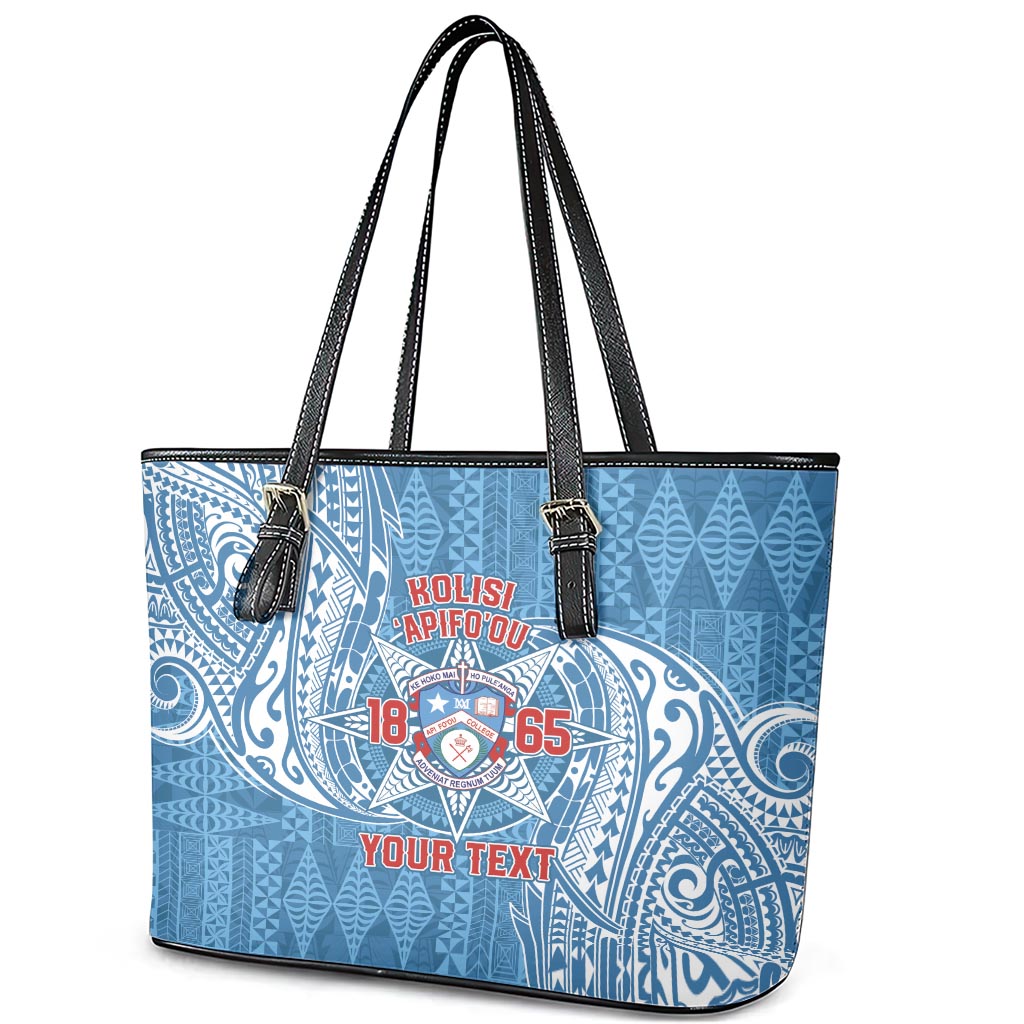 Personalised Tonga Apifo'ou College Leather Tote Bag Since 1865 Special Kupesi Pattern LT9 - Polynesian Pride