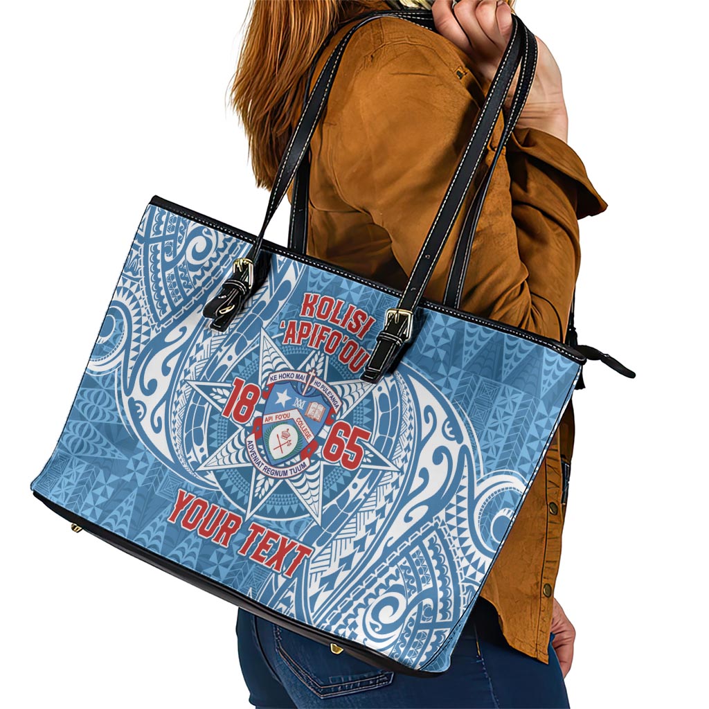 Personalised Tonga Apifo'ou College Leather Tote Bag Since 1865 Special Kupesi Pattern LT9 - Polynesian Pride