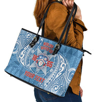 Personalised Tonga Apifo'ou College Leather Tote Bag Since 1865 Special Kupesi Pattern LT9 - Polynesian Pride