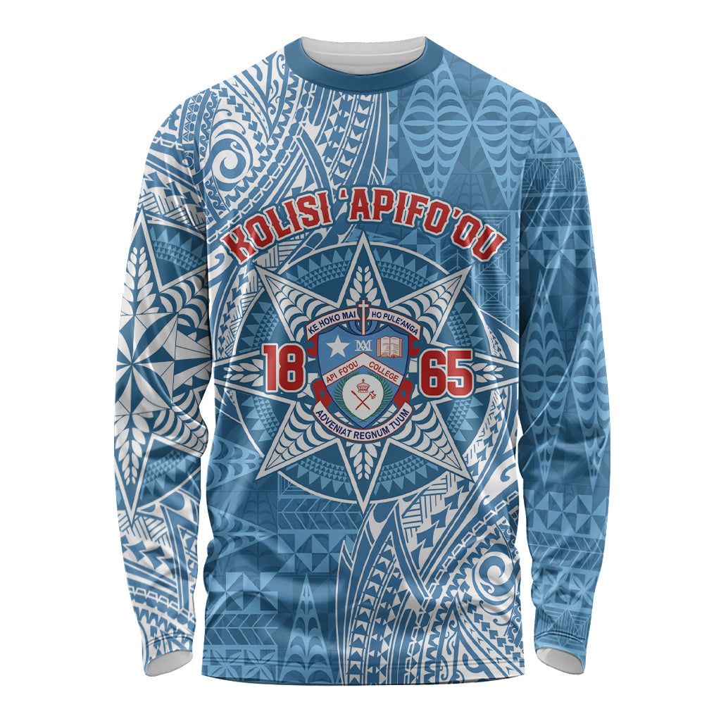 Personalised Tonga Apifo'ou College Long Sleeve Shirt Since 1865 Special Kupesi Pattern